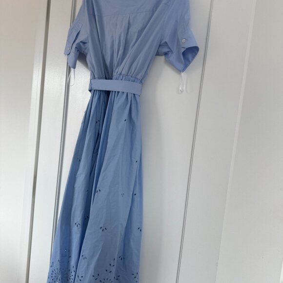 NWT Altuzarra Lydia Eyelet Midi Dress Wrap Open Neck Slit Skirt Cuffed Sleeves - Picture 11 of 12